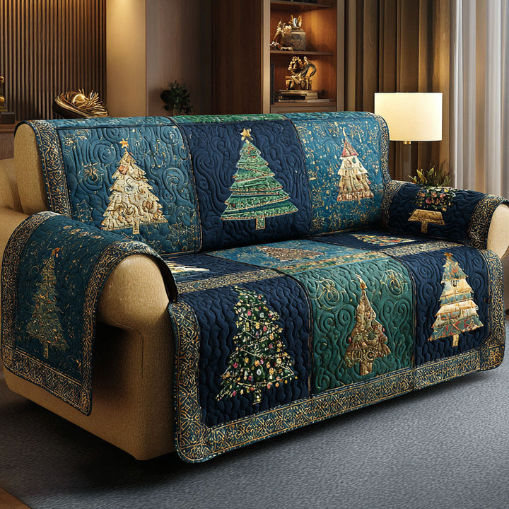 Sapins dorés sur fond émeraude – Housse de canapé matelassée