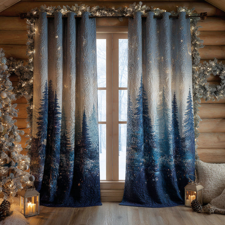 Forêt d’hiver bleutée – Rideaux matelassés