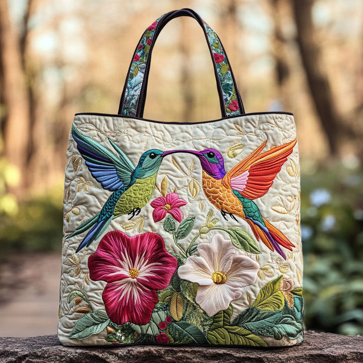 Colibri et hibiscus rose – Sac fourre-tout matelassé