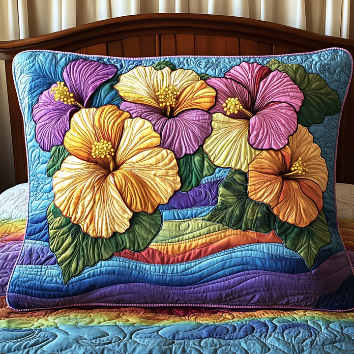 Hibiscus aux couleurs pastel – Taie d’oreiller matelassée