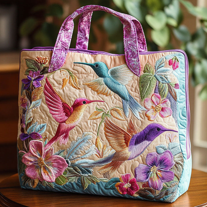 Colibri et fleurs roses – Sac fourre-tout matelassé