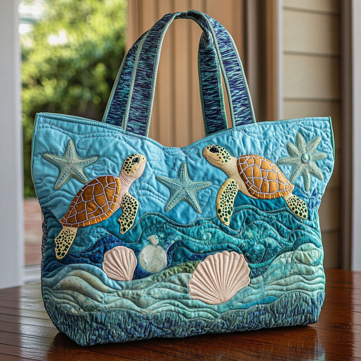 Tortue de mer et coquillages – Sac fourre-tout matelassé
