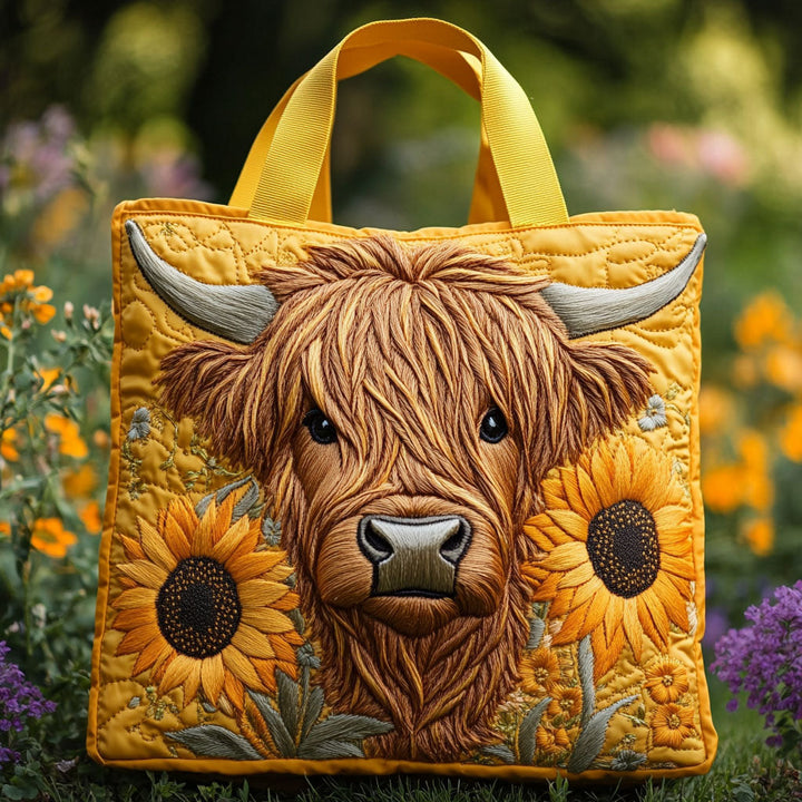Vache Highland sous les tournesols – Sac fourre-tout matelassé