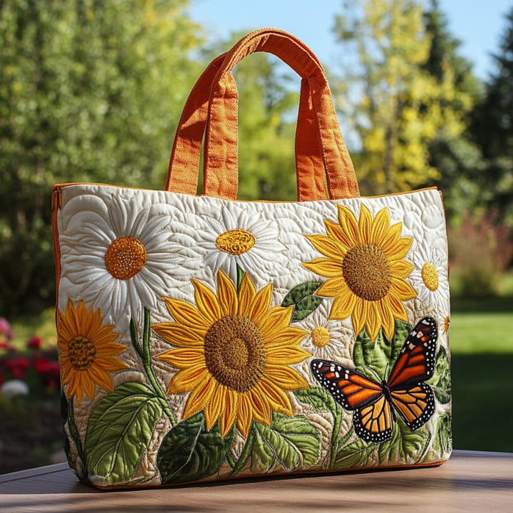 Tournesols et papillons orangés – Sac fourre-tout matelassé