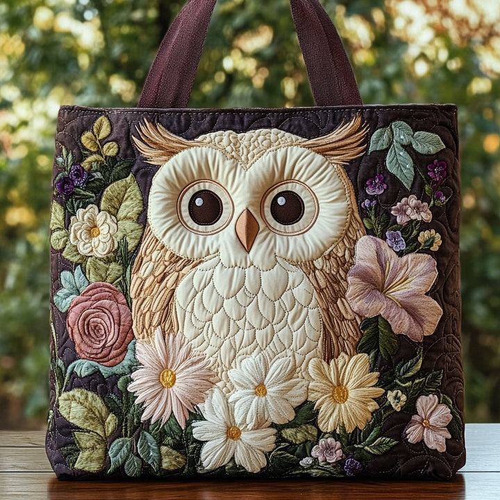 Hibou blanc et roses – Sac fourre-tout matelassé