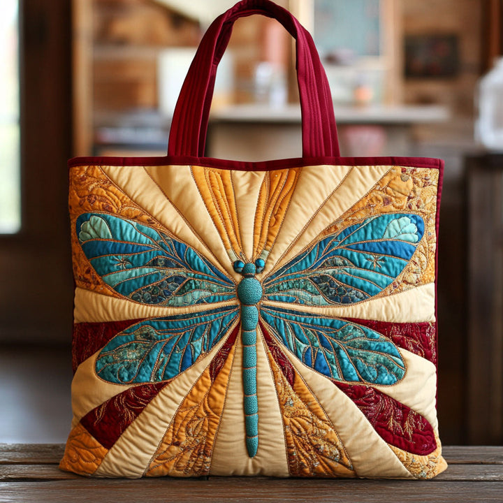Libellule turquoise et dorée – Sac fourre-tout matelassé