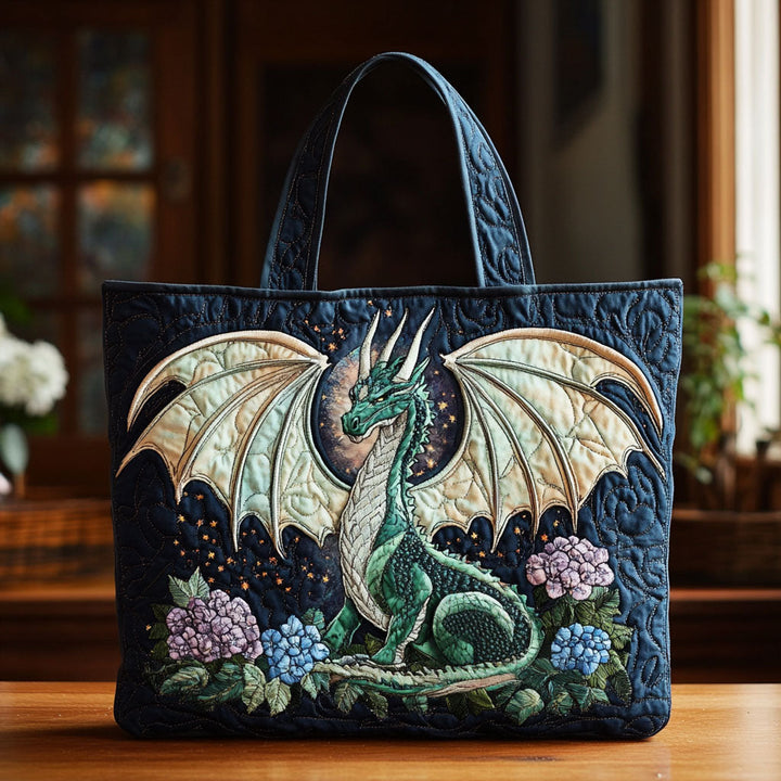 Dragon vert et fleurs – Sac fourre-tout matelassé