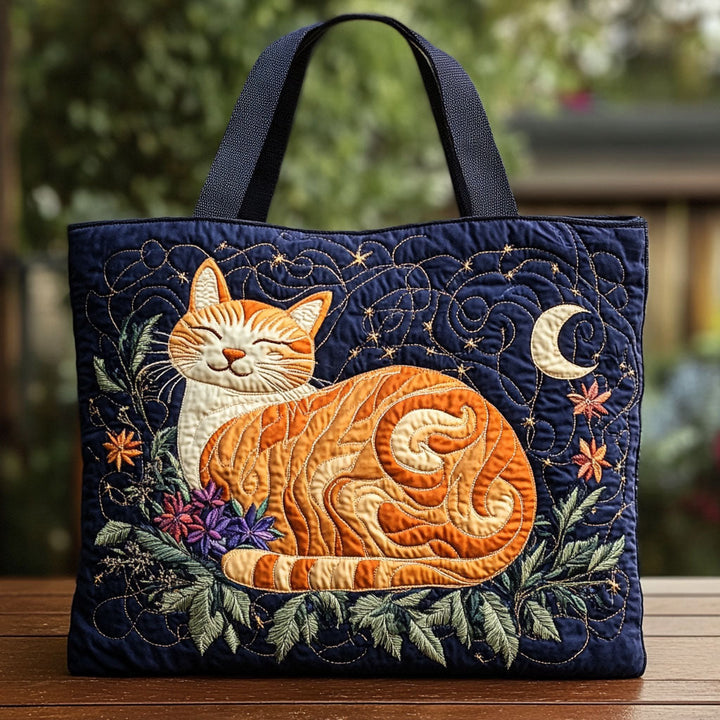 Chat roux endormi sous la lune – Sac fourre-tout matelassé