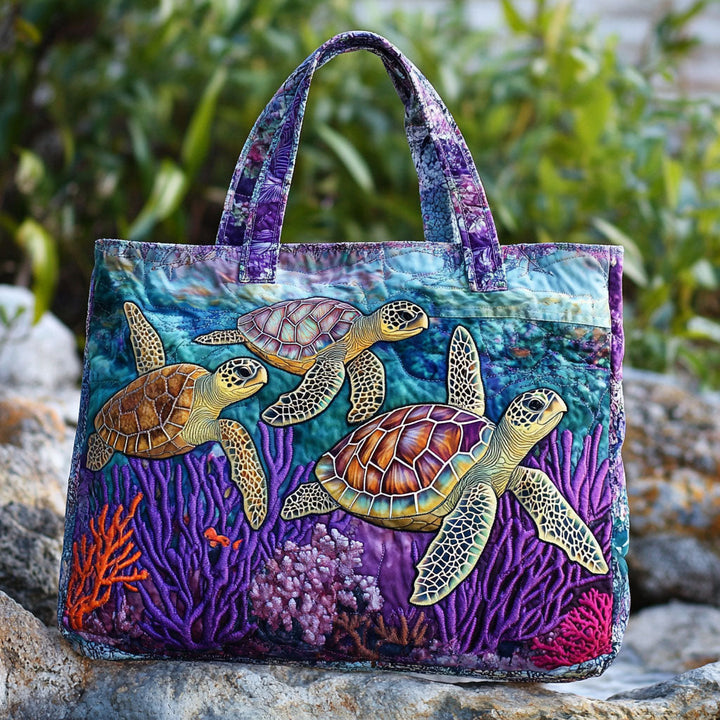 Tortues et coraux violets – Sac fourre-tout matelassé