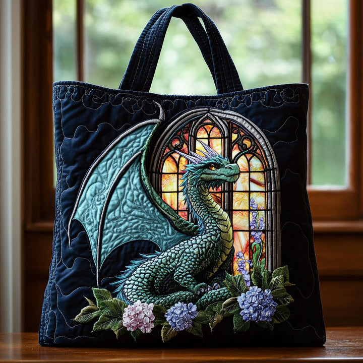 Dragon turquoise à la fenêtre – Sac fourre-tout matelassé