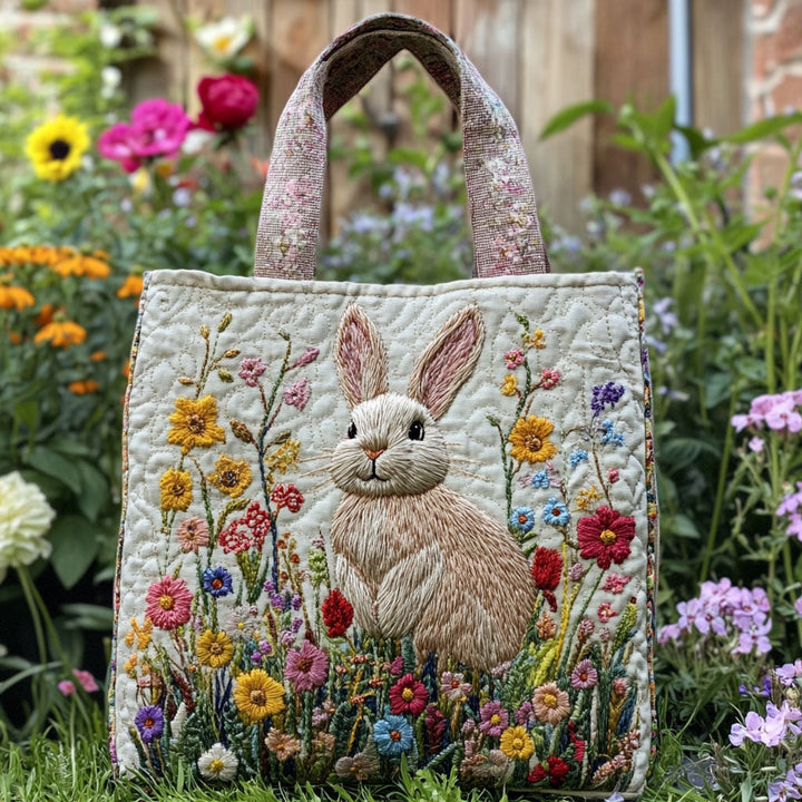 Lapin parmi les fleurs des champs – Sac fourre-tout matelassé