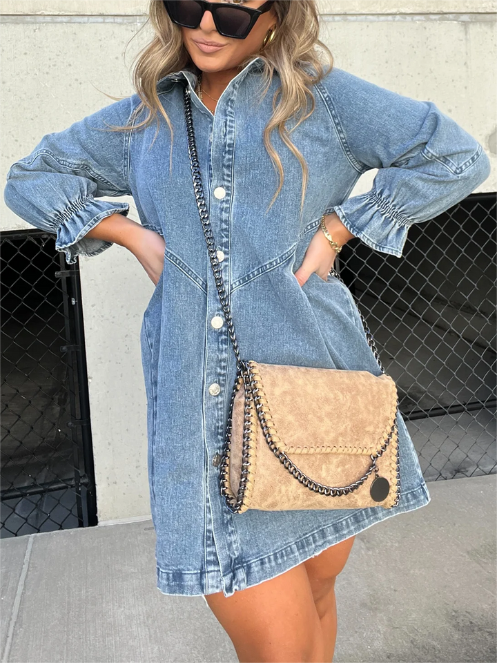 Janine - Robe à manches longues en denim délavé