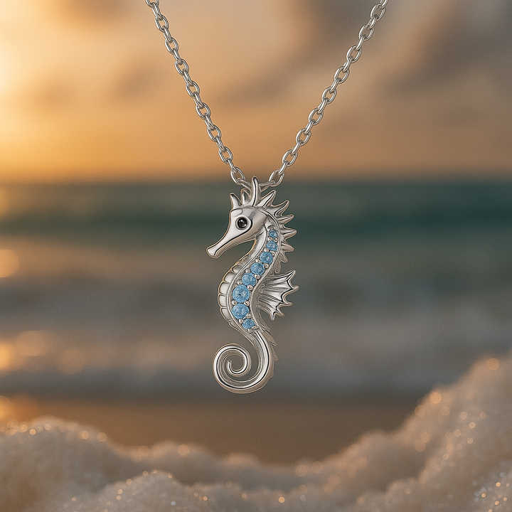 Collier Argenté avec Hippocampe et Opale