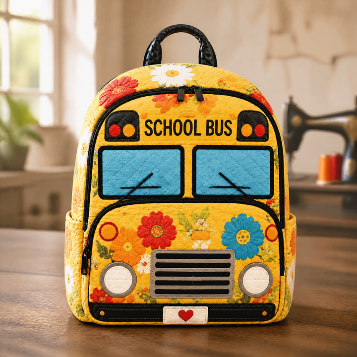 Autobus scolaire fleuri – Sac à dos matelassé