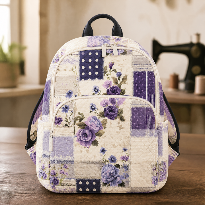 Patchwork floral lilas – Sac à dos matelassé