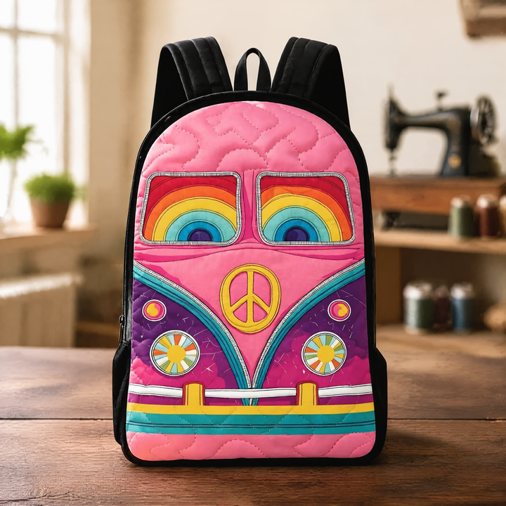 Combi hippie rose arc-en-ciel – Sac à dos matelassé