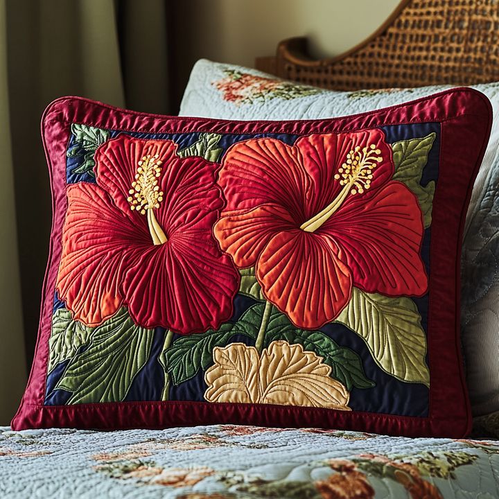 Hibiscus rouges – Taie d’oreiller matelassée